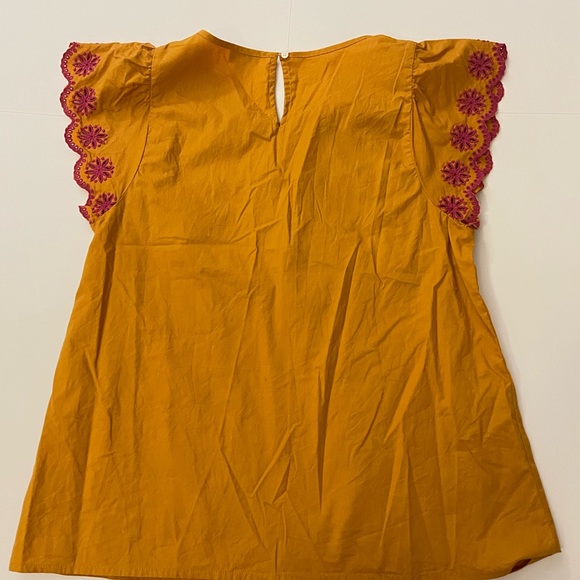 J. Crew Mustard and Pink Eyelet Embroidered Flutter Sleeve Top Size Small - Picture 4 of 13